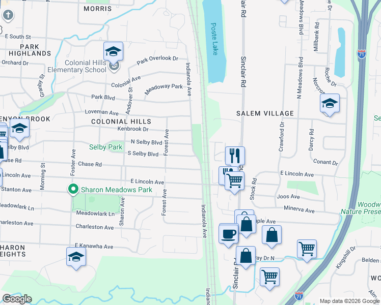 map of restaurants, bars, coffee shops, grocery stores, and more near 590 South Selby Boulevard in Worthington