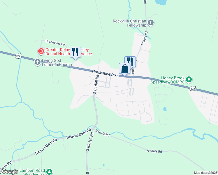 map of restaurants, bars, coffee shops, grocery stores, and more near 24 Violet Drive in Honey Brook