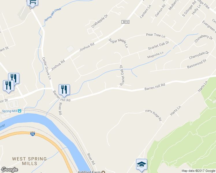 map of restaurants, bars, coffee shops, grocery stores, and more near 2111 Barren Hill Rd in Conshohocken