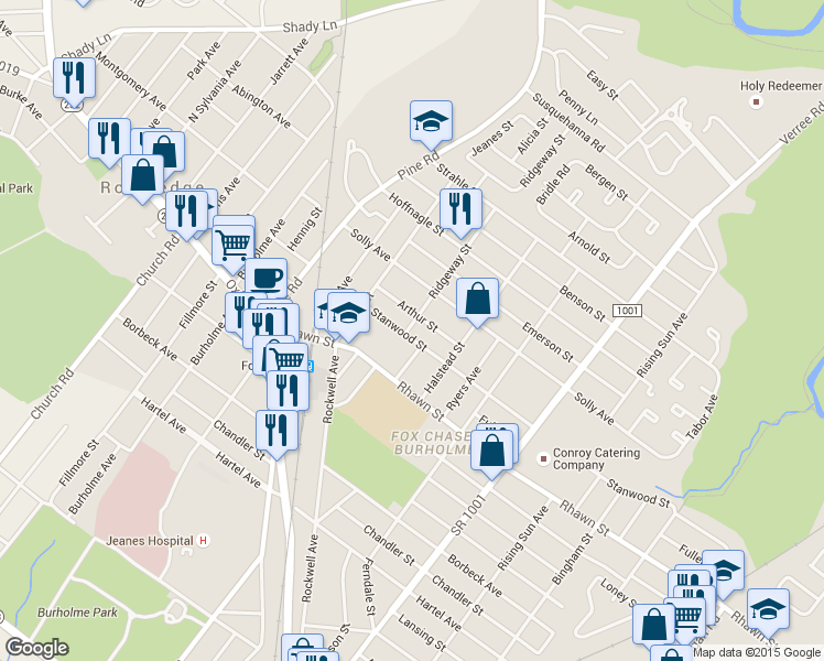 map of restaurants, bars, coffee shops, grocery stores, and more near 601 Stanwood Street in Philadelphia
