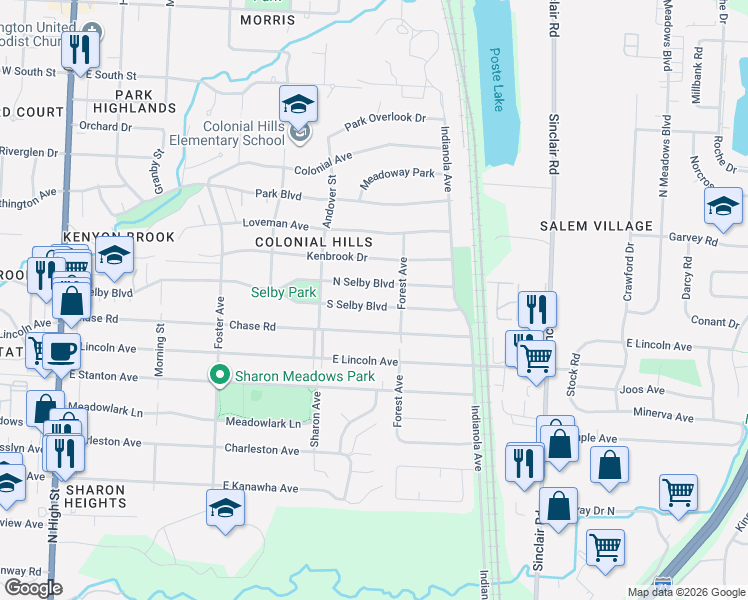 map of restaurants, bars, coffee shops, grocery stores, and more near 492 South Selby Boulevard in Worthington