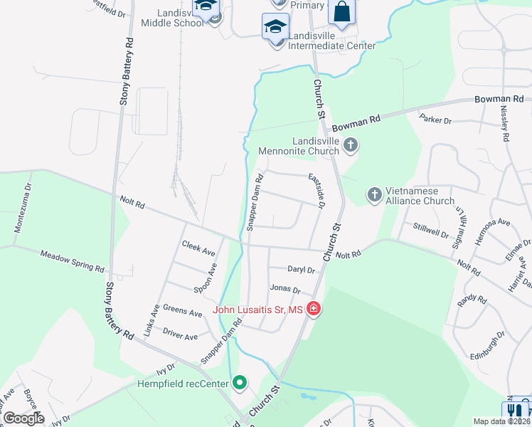 map of restaurants, bars, coffee shops, grocery stores, and more near 718 Sunview Circle in Lancaster County