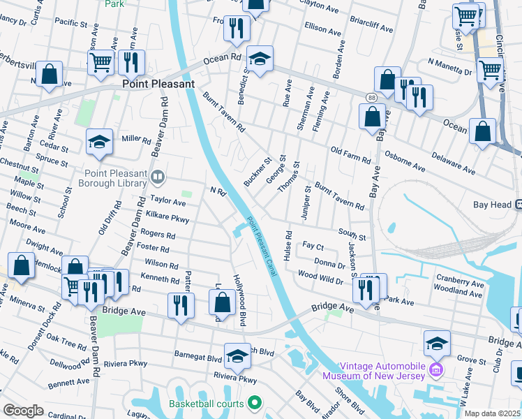 map of restaurants, bars, coffee shops, grocery stores, and more near 910 South Street in Point Pleasant