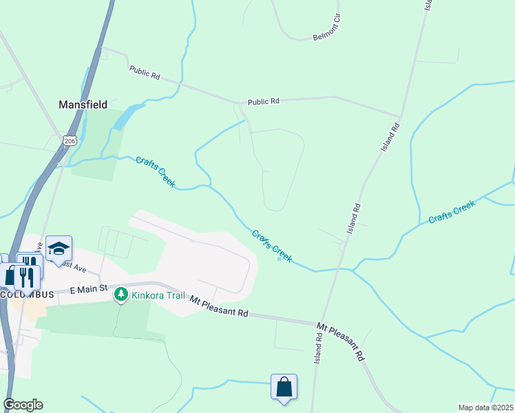 map of restaurants, bars, coffee shops, grocery stores, and more near 32 Longwood Lane in Mansfield