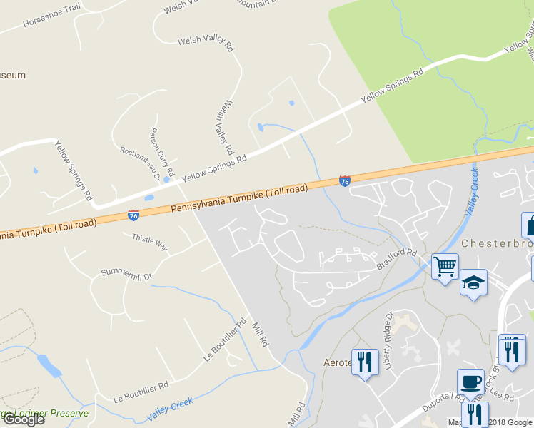 map of restaurants, bars, coffee shops, grocery stores, and more near 67 Main Street in Chesterbrook