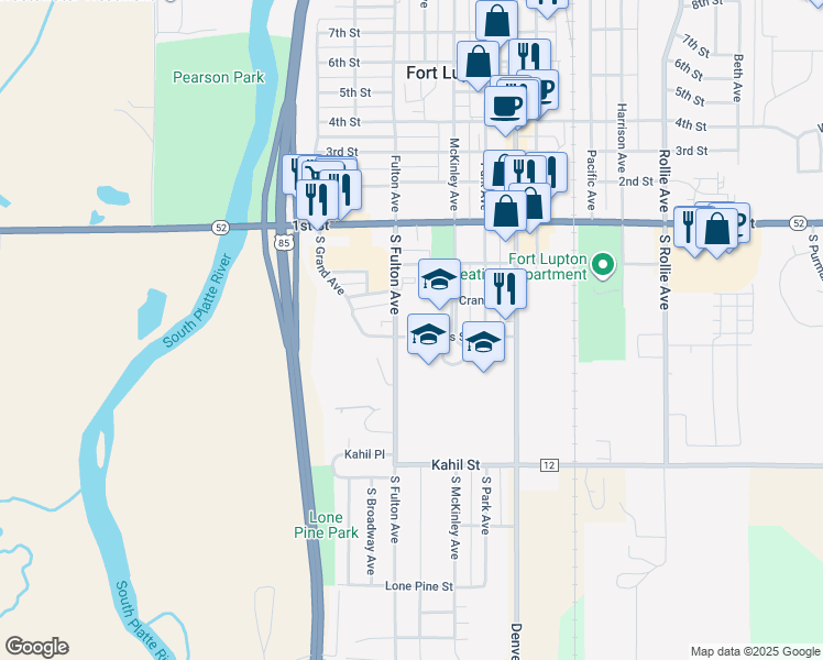 map of restaurants, bars, coffee shops, grocery stores, and more near 301 Reynolds Street in Fort Lupton
