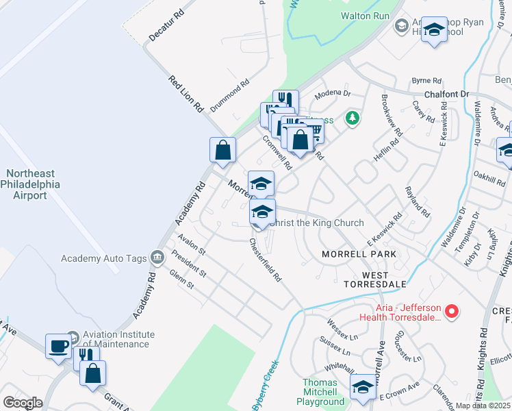 map of restaurants, bars, coffee shops, grocery stores, and more near 3254 Morrell Avenue in Philadelphia