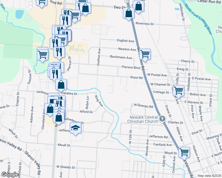 map of restaurants, bars, coffee shops, grocery stores, and more near 757 South Hampton Road in Newark