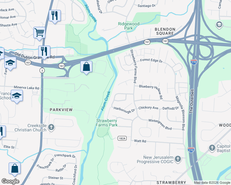 map of restaurants, bars, coffee shops, grocery stores, and more near 3710 Pendlestone Dr in Columbus