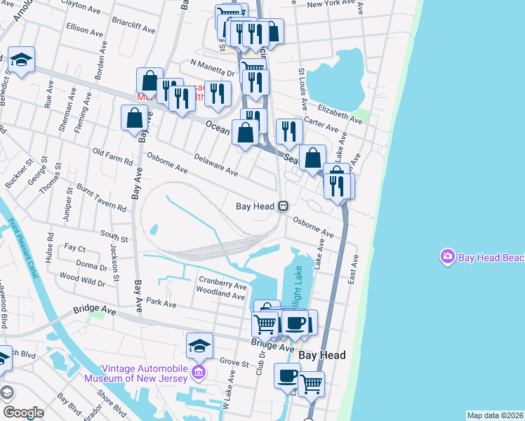 map of restaurants, bars, coffee shops, grocery stores, and more near 141 Osborn Avenue in Bay Head