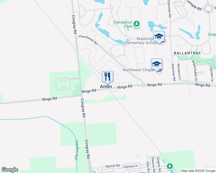 map of restaurants, bars, coffee shops, grocery stores, and more near in Amlin