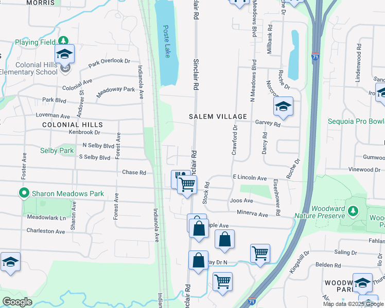 map of restaurants, bars, coffee shops, grocery stores, and more near 5480 Worthington Forest Place East in Columbus