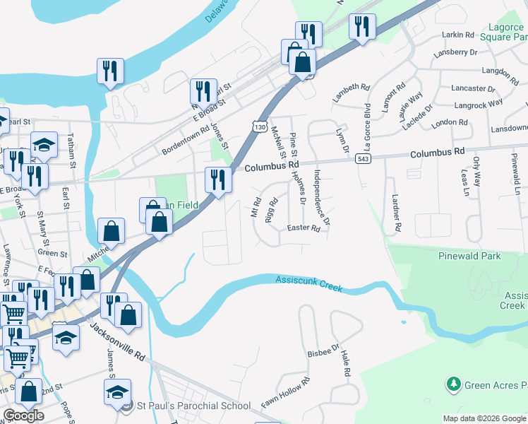 map of restaurants, bars, coffee shops, grocery stores, and more near 921 Rigg Road in Burlington
