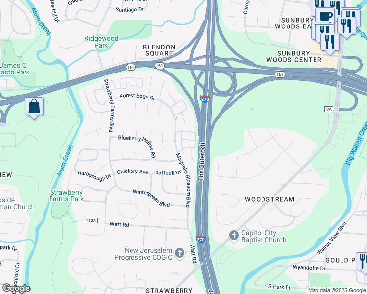 map of restaurants, bars, coffee shops, grocery stores, and more near 4152 Christy Bloom Drive in Columbus