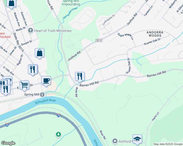 map of restaurants, bars, coffee shops, grocery stores, and more near 6 Buttonwood Circle in Lafayette Hill