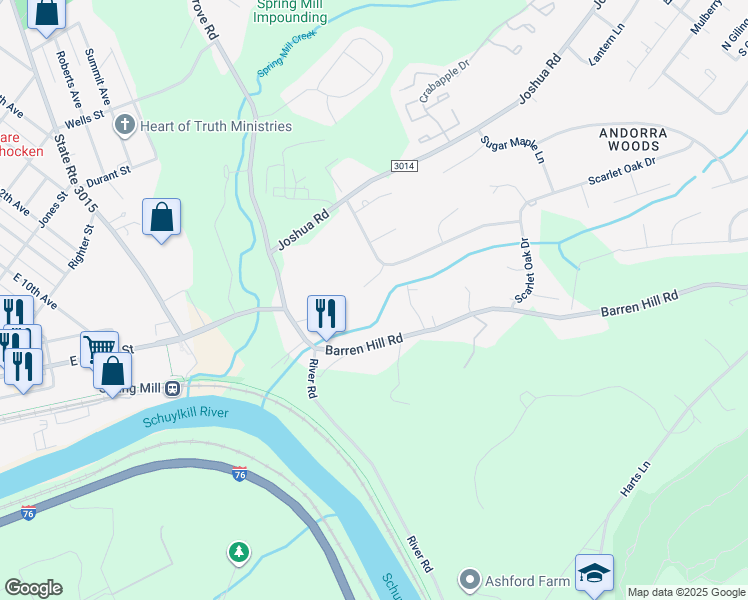 map of restaurants, bars, coffee shops, grocery stores, and more near 6 Buttonwood Circle in Lafayette Hill