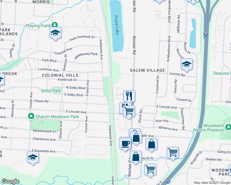 map of restaurants, bars, coffee shops, grocery stores, and more near 694 Worthington Forest Place in Columbus