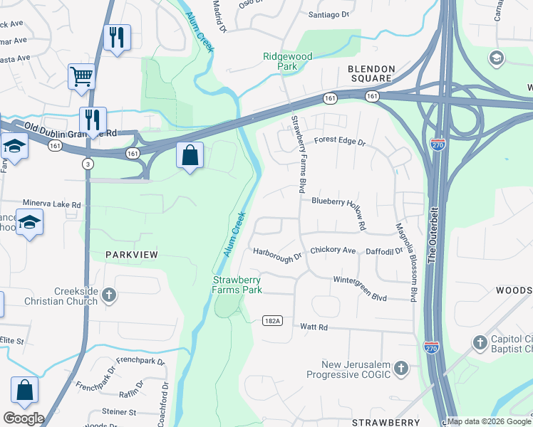 map of restaurants, bars, coffee shops, grocery stores, and more near 3710 Pendlestone Drive in Columbus