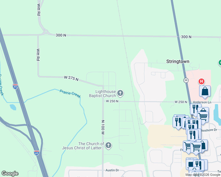 map of restaurants, bars, coffee shops, grocery stores, and more near 950 West 250 North in Lebanon