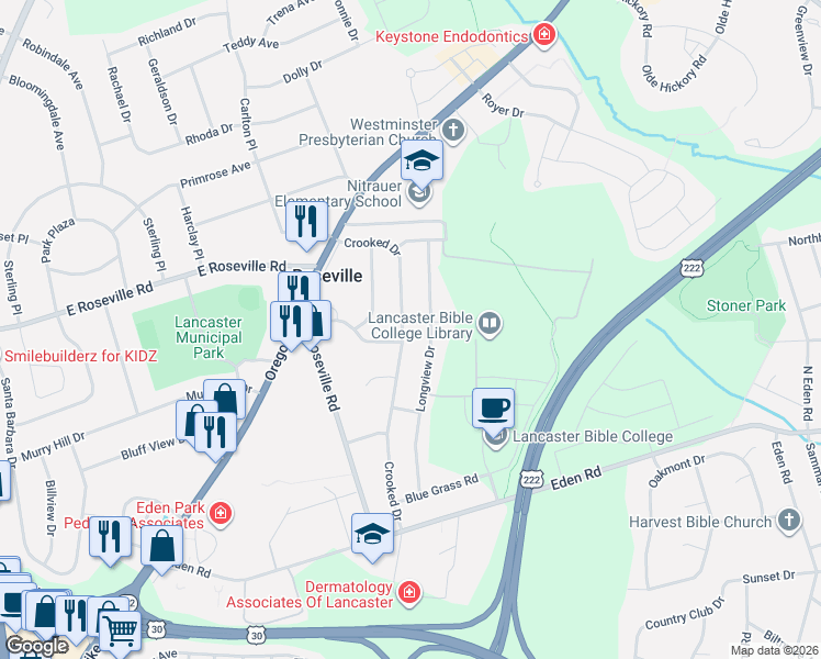 map of restaurants, bars, coffee shops, grocery stores, and more near 706 Maplewood Ave in Lancaster