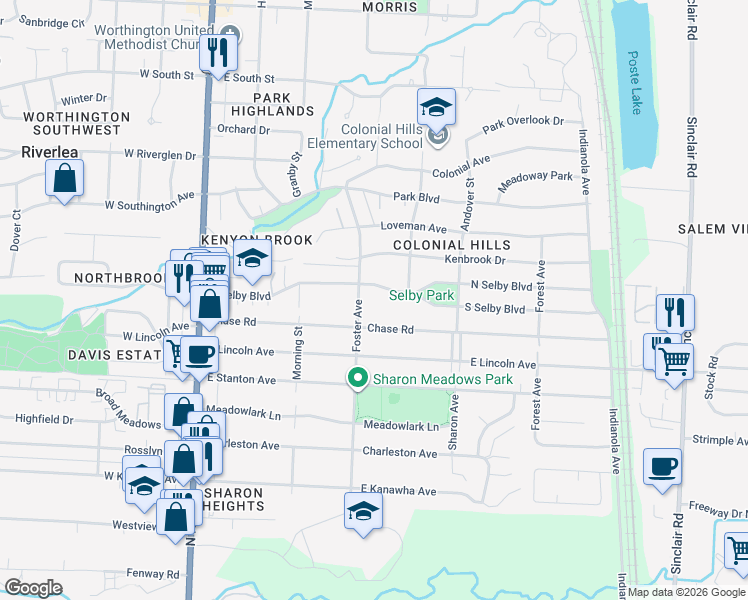 map of restaurants, bars, coffee shops, grocery stores, and more near 273 East Selby Boulevard in Worthington