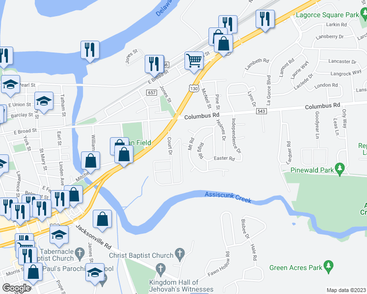 map of restaurants, bars, coffee shops, grocery stores, and more near 910 Allison Road in Burlington