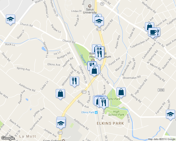map of restaurants, bars, coffee shops, grocery stores, and more near 8116 Church Road in Montgomery