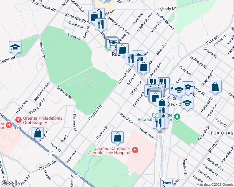 map of restaurants, bars, coffee shops, grocery stores, and more near 101 Borbeck Avenue in Rockledge