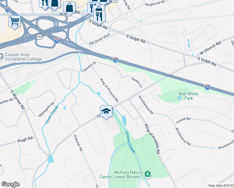 map of restaurants, bars, coffee shops, grocery stores, and more near 364 Sentry Lane in Wayne