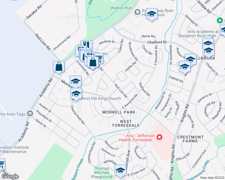 map of restaurants, bars, coffee shops, grocery stores, and more near 10232 Albemarle Lane in Philadelphia