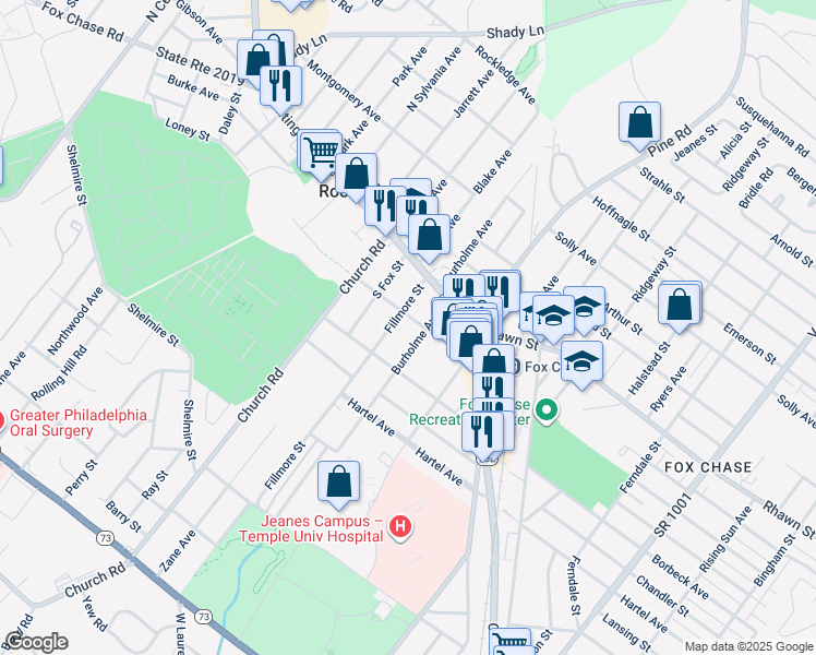 map of restaurants, bars, coffee shops, grocery stores, and more near 204 Loney Street in Philadelphia