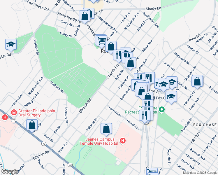 map of restaurants, bars, coffee shops, grocery stores, and more near 101 Borbeck Avenue in Rockledge