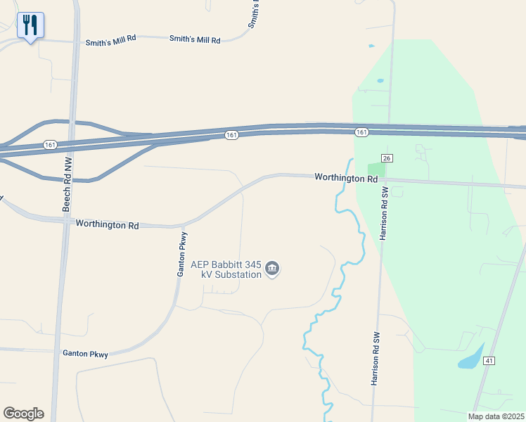 map of restaurants, bars, coffee shops, grocery stores, and more near 13411 Worthington Road in Pataskala