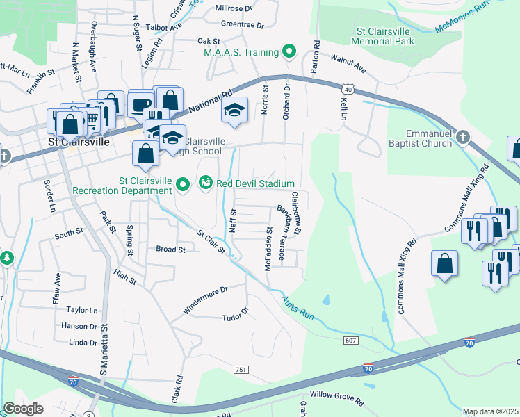 map of restaurants, bars, coffee shops, grocery stores, and more near 115 Hickman Avenue in Saint Clairsville