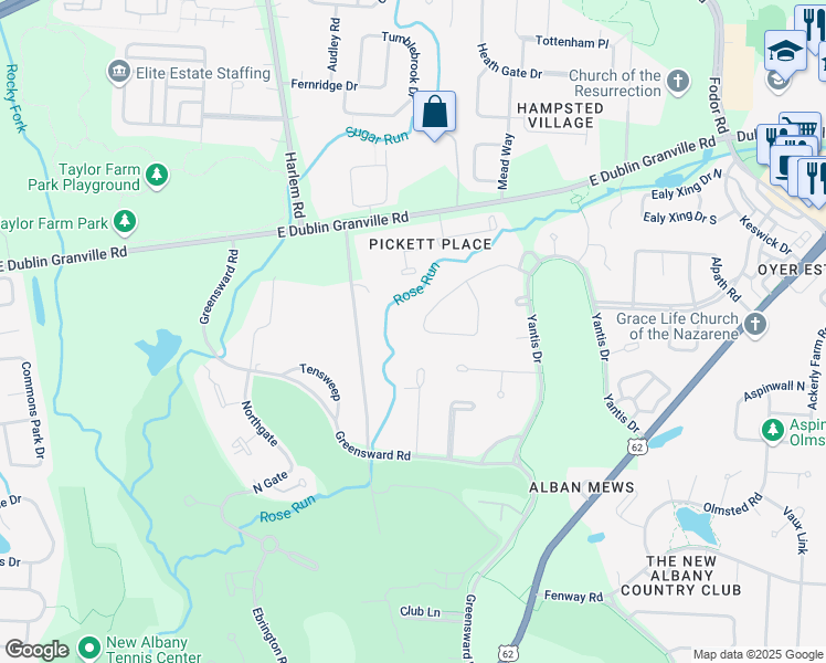 map of restaurants, bars, coffee shops, grocery stores, and more near 11 Wiveliscombe in New Albany