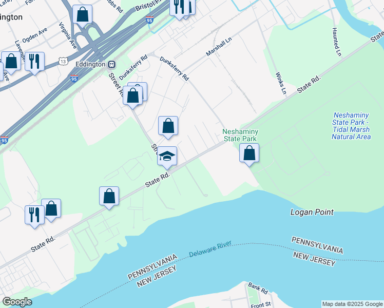 map of restaurants, bars, coffee shops, grocery stores, and more near 3126 State Road in Bensalem