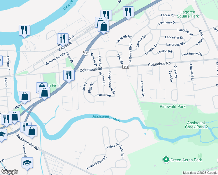map of restaurants, bars, coffee shops, grocery stores, and more near 426 Independence Drive in Burlington
