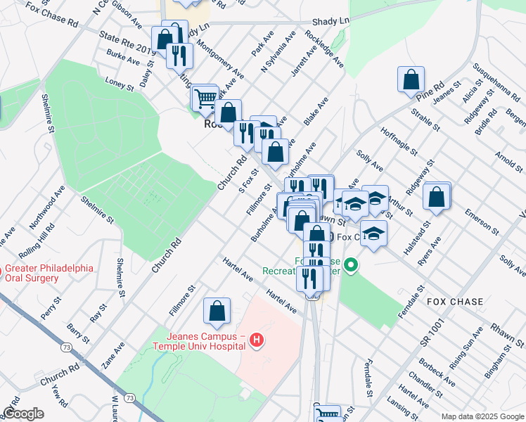 map of restaurants, bars, coffee shops, grocery stores, and more near 204 Loney Street in Philadelphia