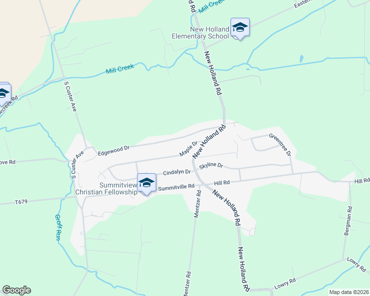 map of restaurants, bars, coffee shops, grocery stores, and more near 115 Maple Drive in New Holland