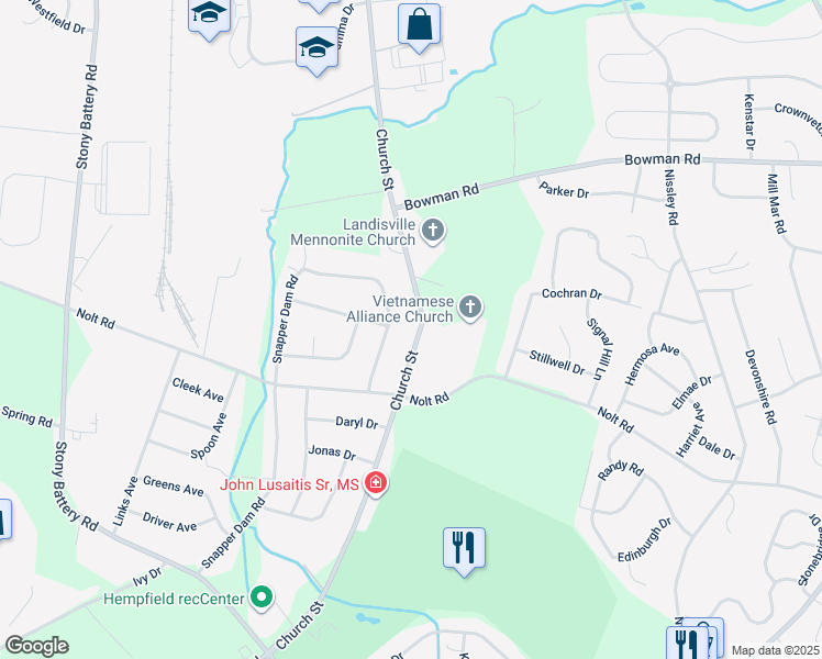 map of restaurants, bars, coffee shops, grocery stores, and more near 760 Church Street in Lancaster County