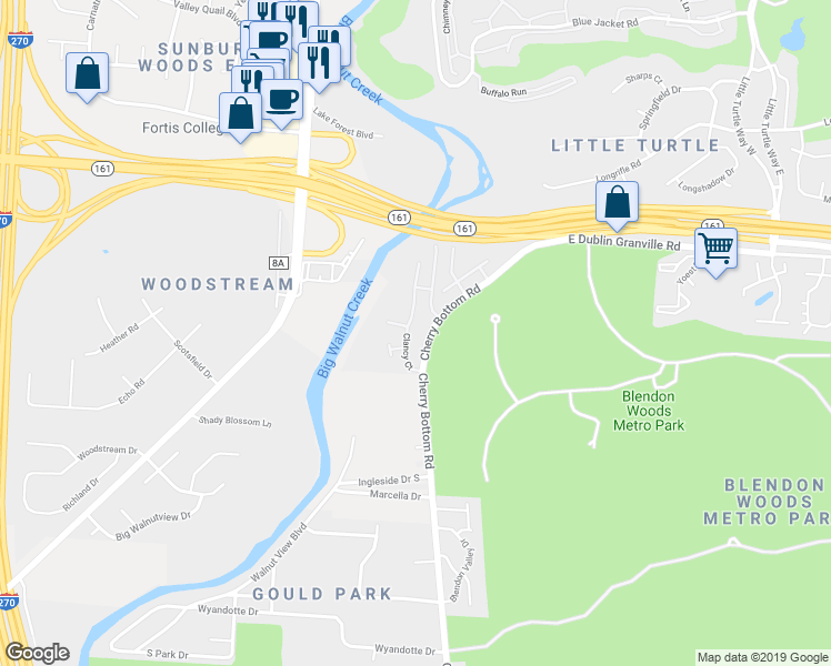 map of restaurants, bars, coffee shops, grocery stores, and more near 5014 Clancy Court in Columbus