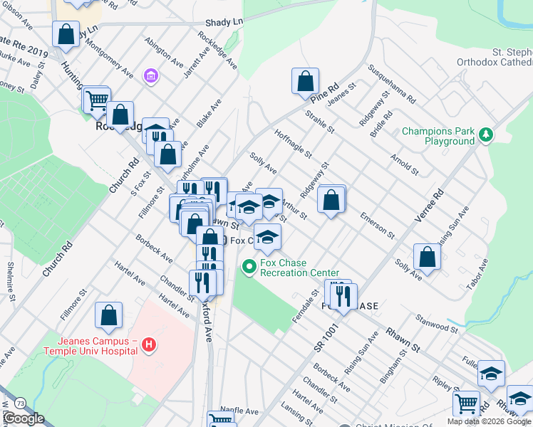 map of restaurants, bars, coffee shops, grocery stores, and more near 520 Stanwood Street in Philadelphia