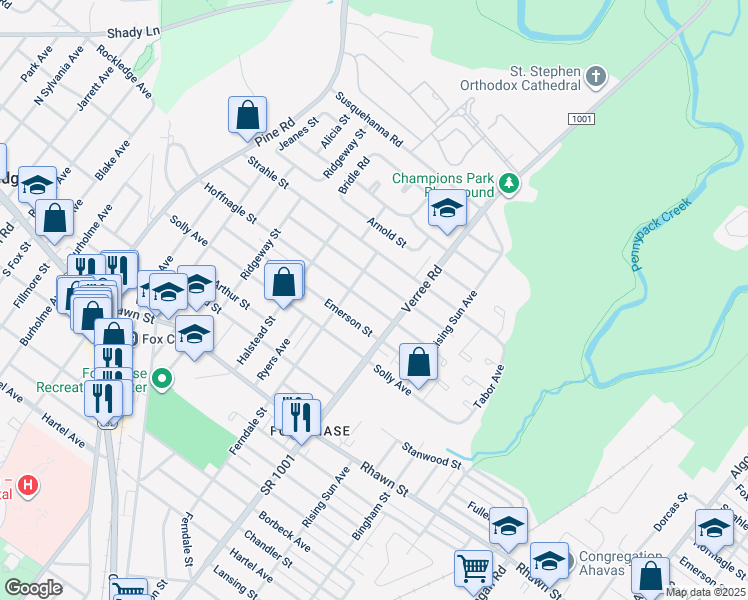 map of restaurants, bars, coffee shops, grocery stores, and more near 823 Hoffnagle Street in Philadelphia