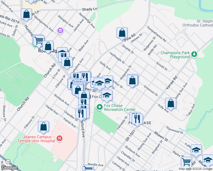 map of restaurants, bars, coffee shops, grocery stores, and more near 520 Stanwood Street in Philadelphia