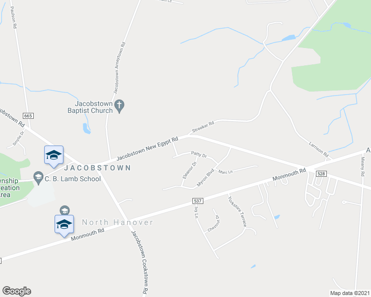 map of restaurants, bars, coffee shops, grocery stores, and more near 15 Patty Drive in Wrightstown