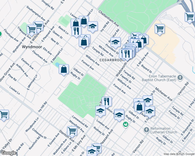 map of restaurants, bars, coffee shops, grocery stores, and more near 8507 Thouron Avenue in Philadelphia