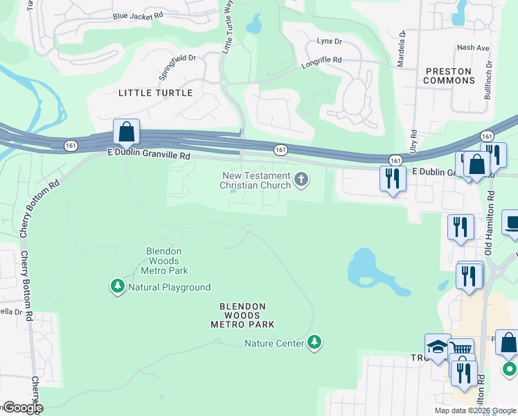 map of restaurants, bars, coffee shops, grocery stores, and more near 4963 Deer Run Place in Westerville