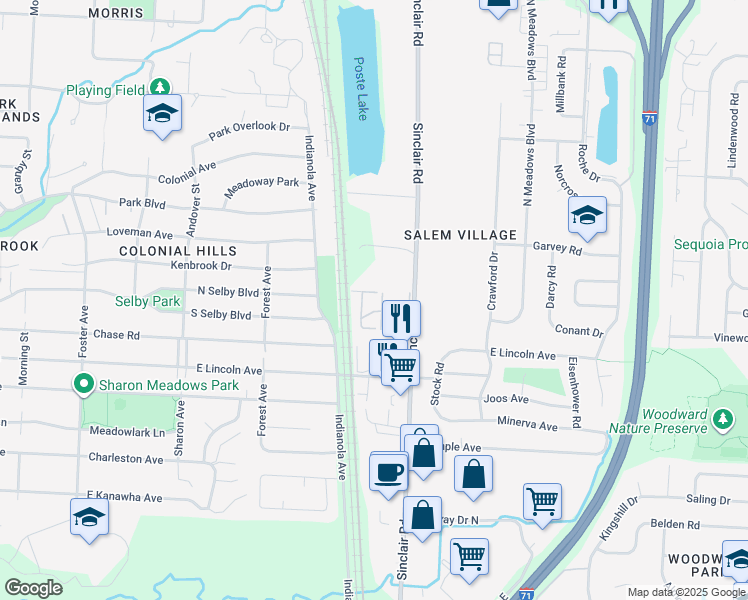 map of restaurants, bars, coffee shops, grocery stores, and more near 694 Worthington Forest Place in Columbus