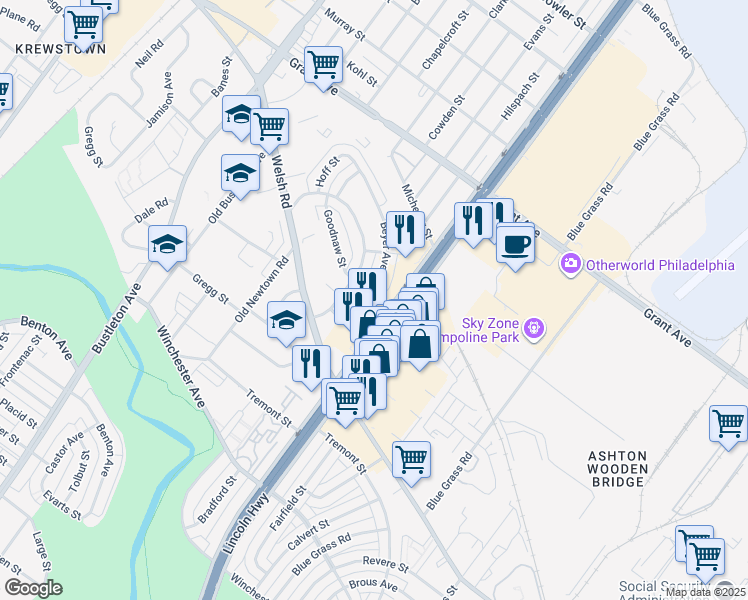 map of restaurants, bars, coffee shops, grocery stores, and more near in Philadelphia