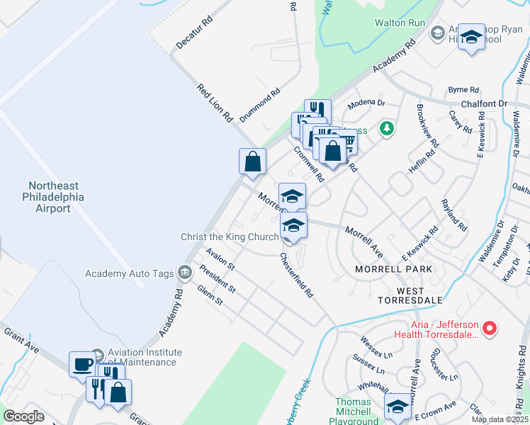 map of restaurants, bars, coffee shops, grocery stores, and more near 10023 Westbourne Place in Philadelphia